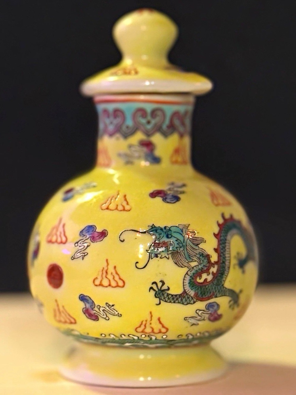 Vintage Jingdezhen Imperial Yellow Dragon Soy Sauce Bottle Lidded Jar